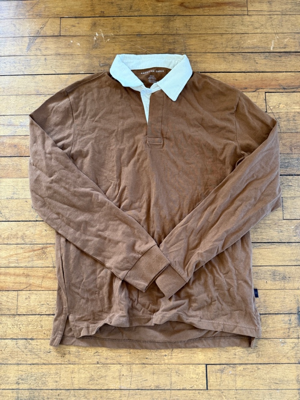 American Eagle Brown and White Collared Long-Sleeve Thick Shirt Mens M